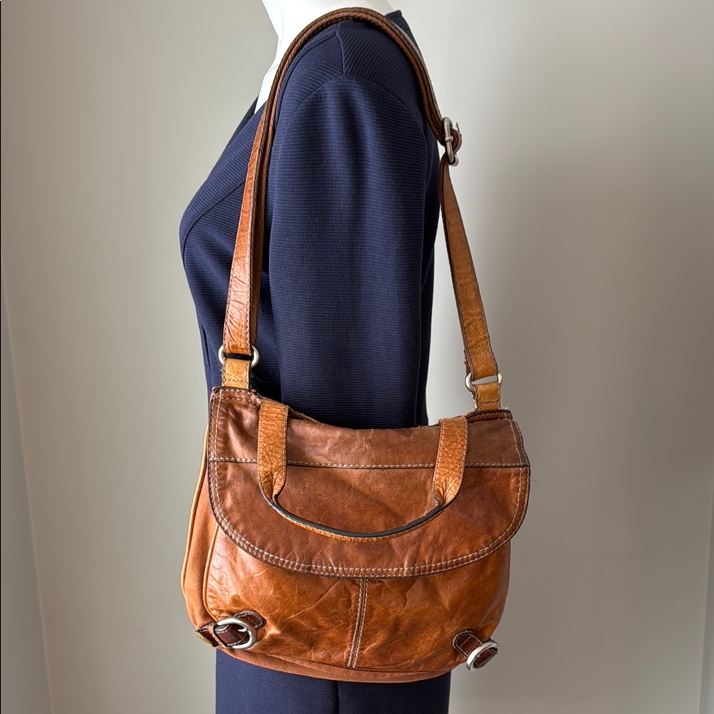 Vintage Funky FOSSIL Leather & Canvas Tote